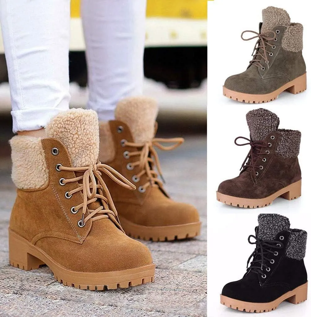 Gibobby Ankle Booties for Women Flat Heel,Winter Snow Boots Waterproof Shoes Lace Up Booties Low Heel Work Combat Boots