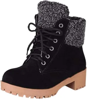 Gibobby Ankle Booties for Women Flat Heel,Winter Snow Boots Waterproof Shoes Lace Up Booties Low Heel Work Combat Boots