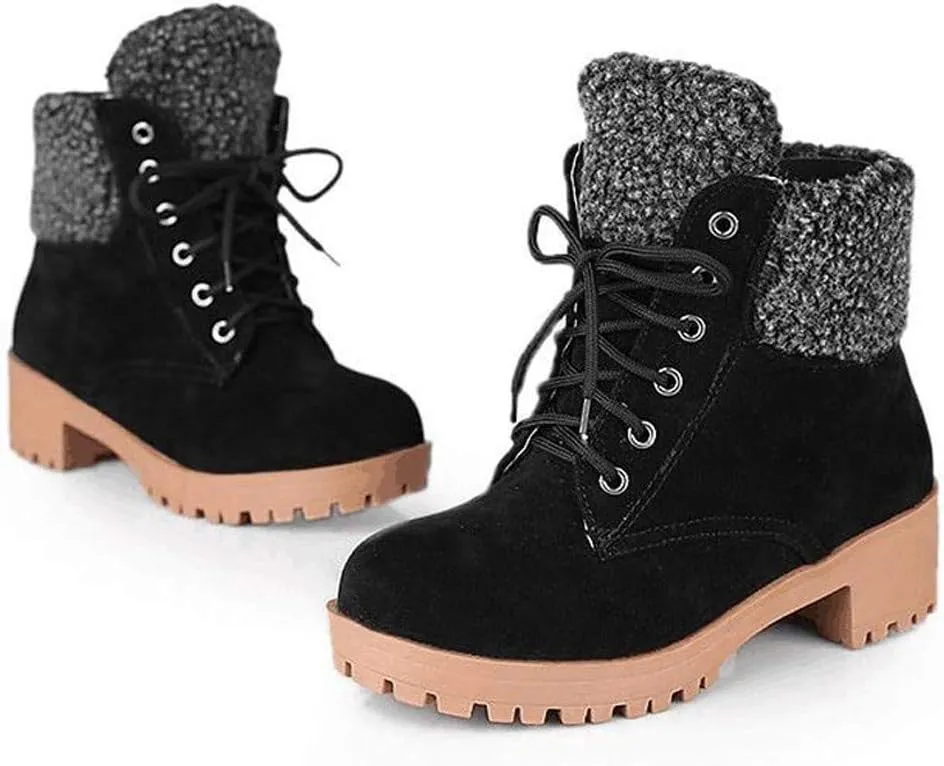 Gibobby Ankle Booties for Women Flat Heel,Winter Snow Boots Waterproof Shoes Lace Up Booties Low Heel Work Combat Boots
