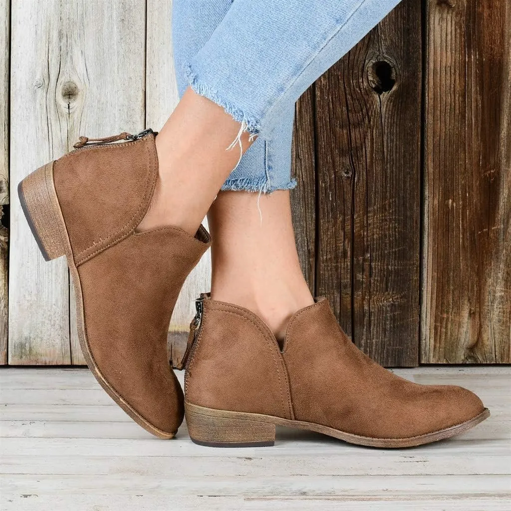 Gibobby Ankle Booties for Women with Heel,Ankle Boots Pointed Toe Faux Leather Stacked Low Heel Side Suede Booties