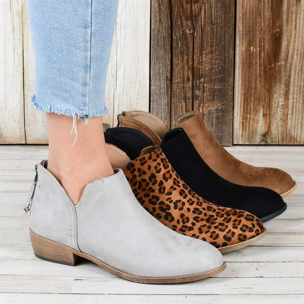 Gibobby Ankle Booties for Women with Heel,Ankle Boots Pointed Toe Faux Leather Stacked Low Heel Side Suede Booties