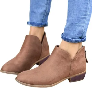 Gibobby Ankle Booties for Women with Heel,Ankle Boots Pointed Toe Faux Leather Stacked Low Heel Side Suede Booties