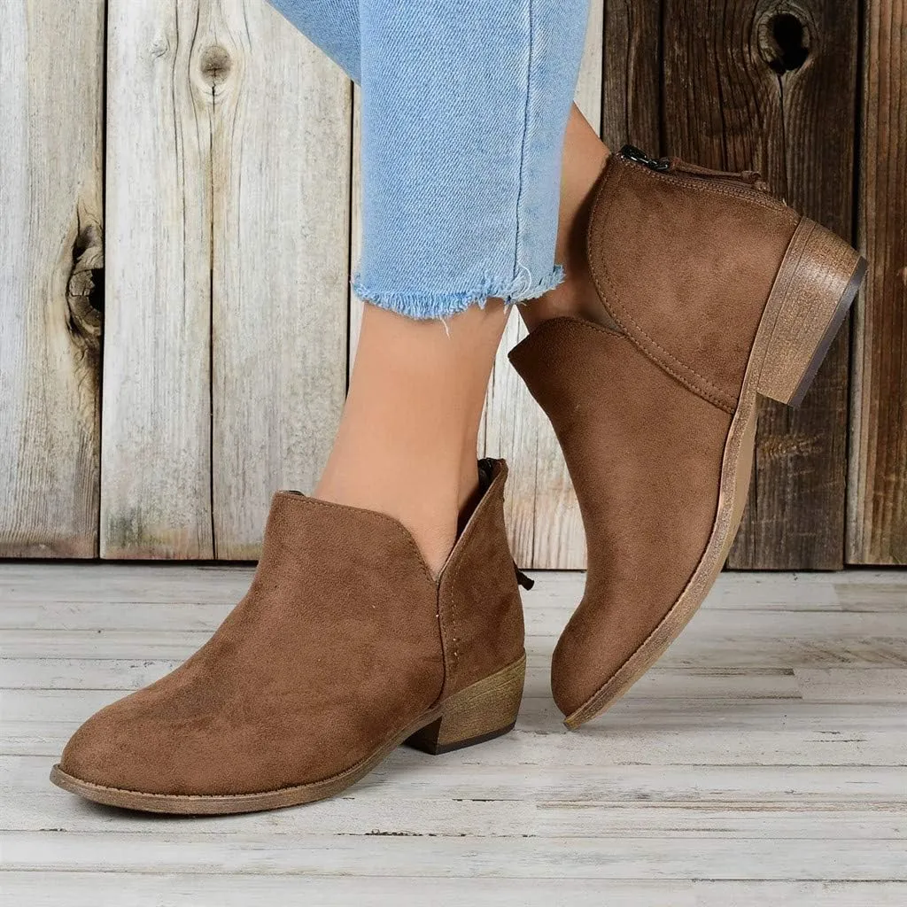 Gibobby Ankle Booties for Women with Heel,Ankle Boots Pointed Toe Faux Leather Stacked Low Heel Side Suede Booties