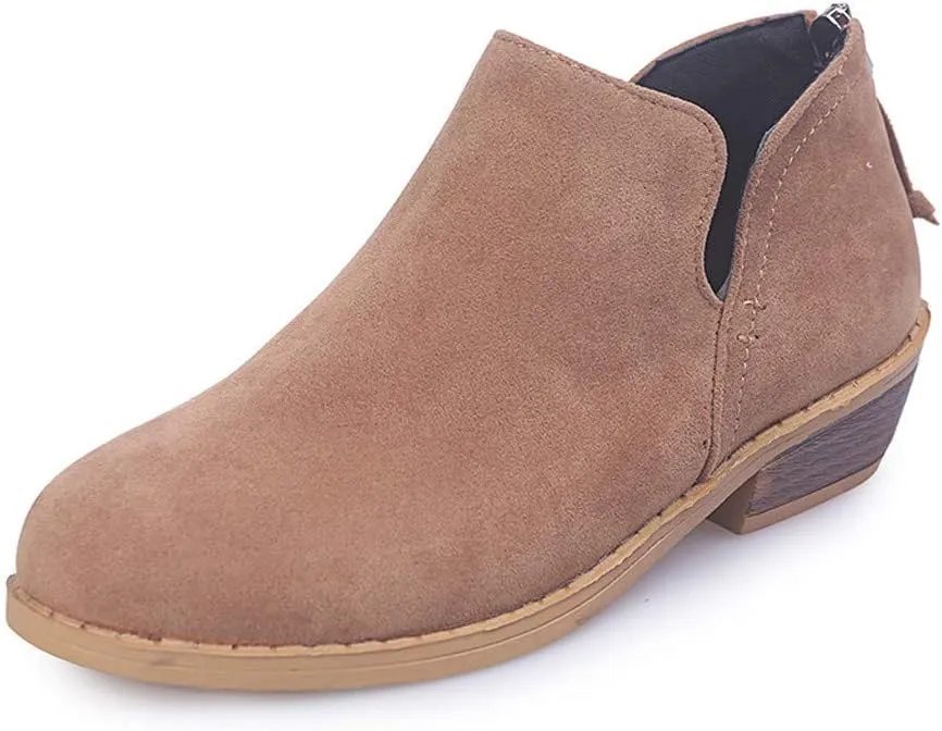 Gibobby Ankle Booties for Women with Heel,Ankle Boots Pointed Toe Faux Leather Stacked Low Heel Side Suede Booties