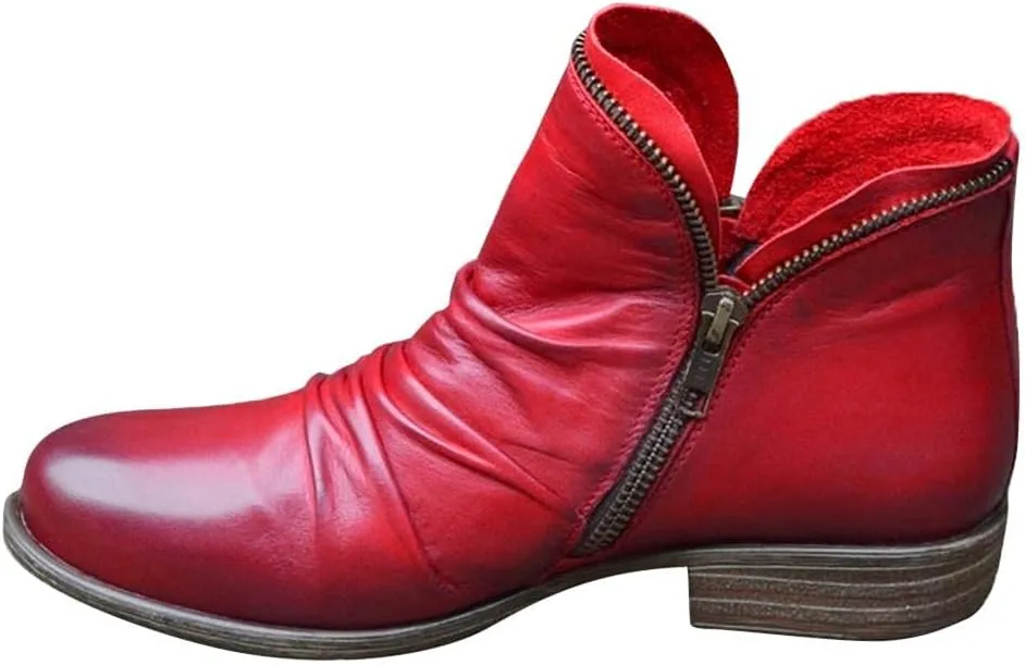 Gibobby Ankle Boots for Womens Low Heel Boots Pointed Toe Stacked Mid Heel Ankle Boots V Cut Back Zipper Booties