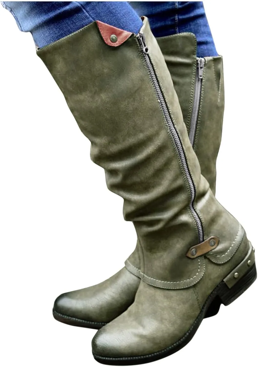 Gibobby Cowboy Boots for Women Low Heel Womens Wedge Ankle Boots V Cut Chunky Heels Tassels Side Zipper Booties 52