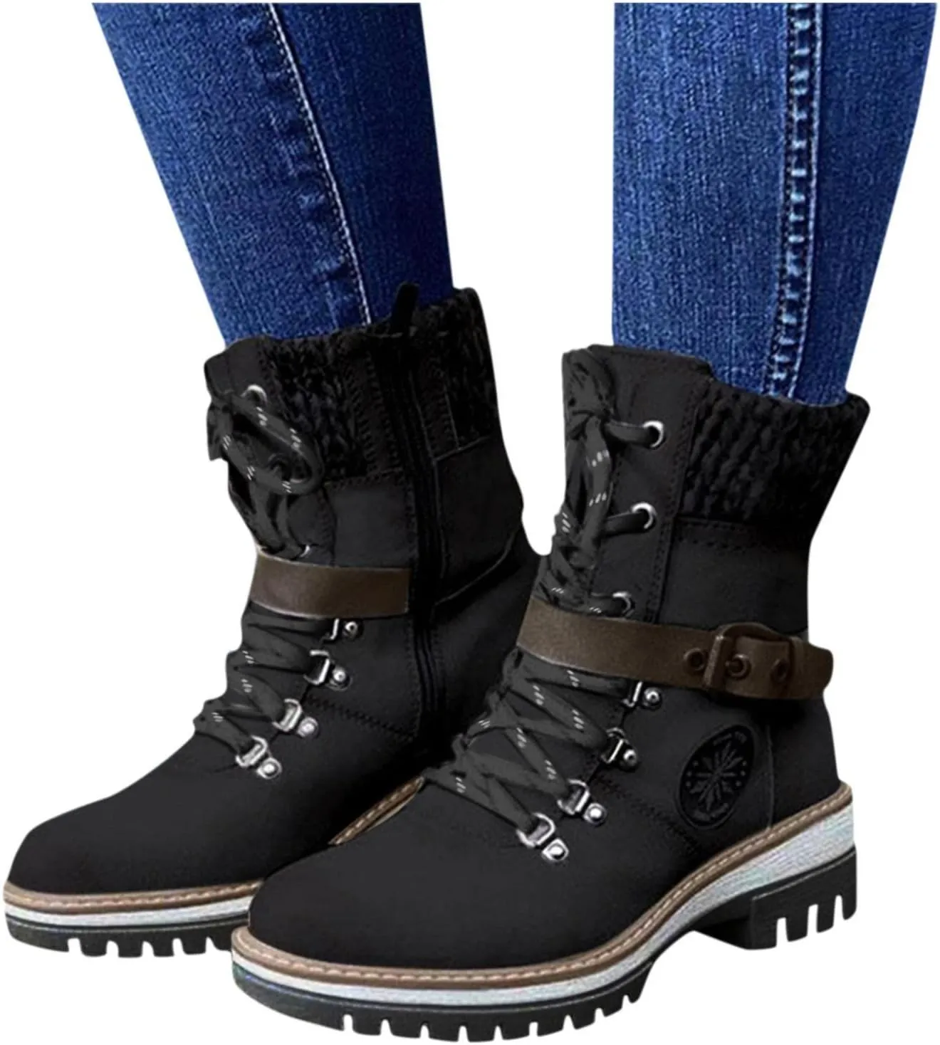 Gibobby Women's Chunky High Heel Ankle Booties, Fashion Lace Up Boots, Motorcycle Boots, Military Combat Boots, Black, All Seasons, Waterproof, Casual, Size: Asian