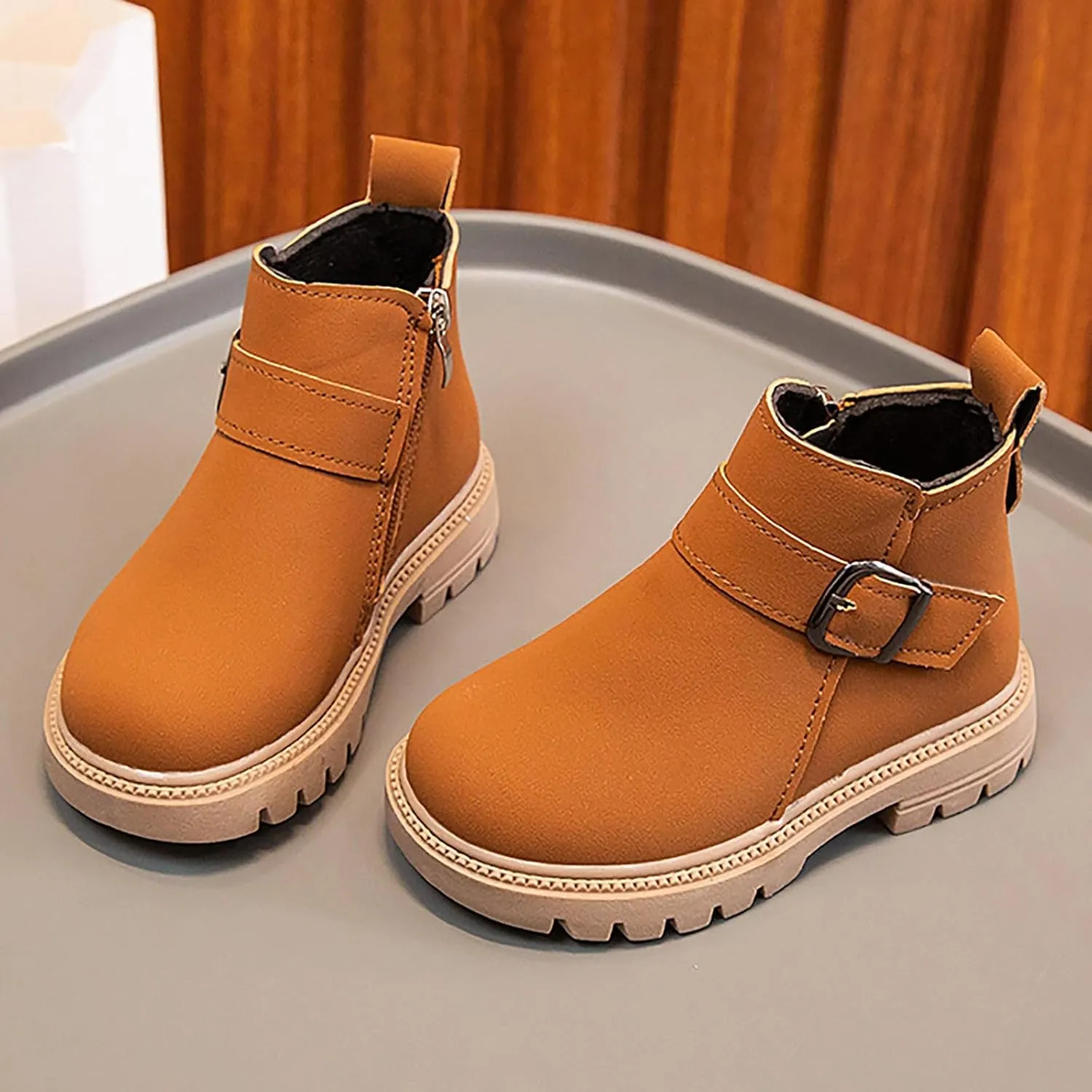 Girls and Toddlers Fashion Boot Kids Lace up Combat Boots with Side Zipper Work Boots for Boys Girls