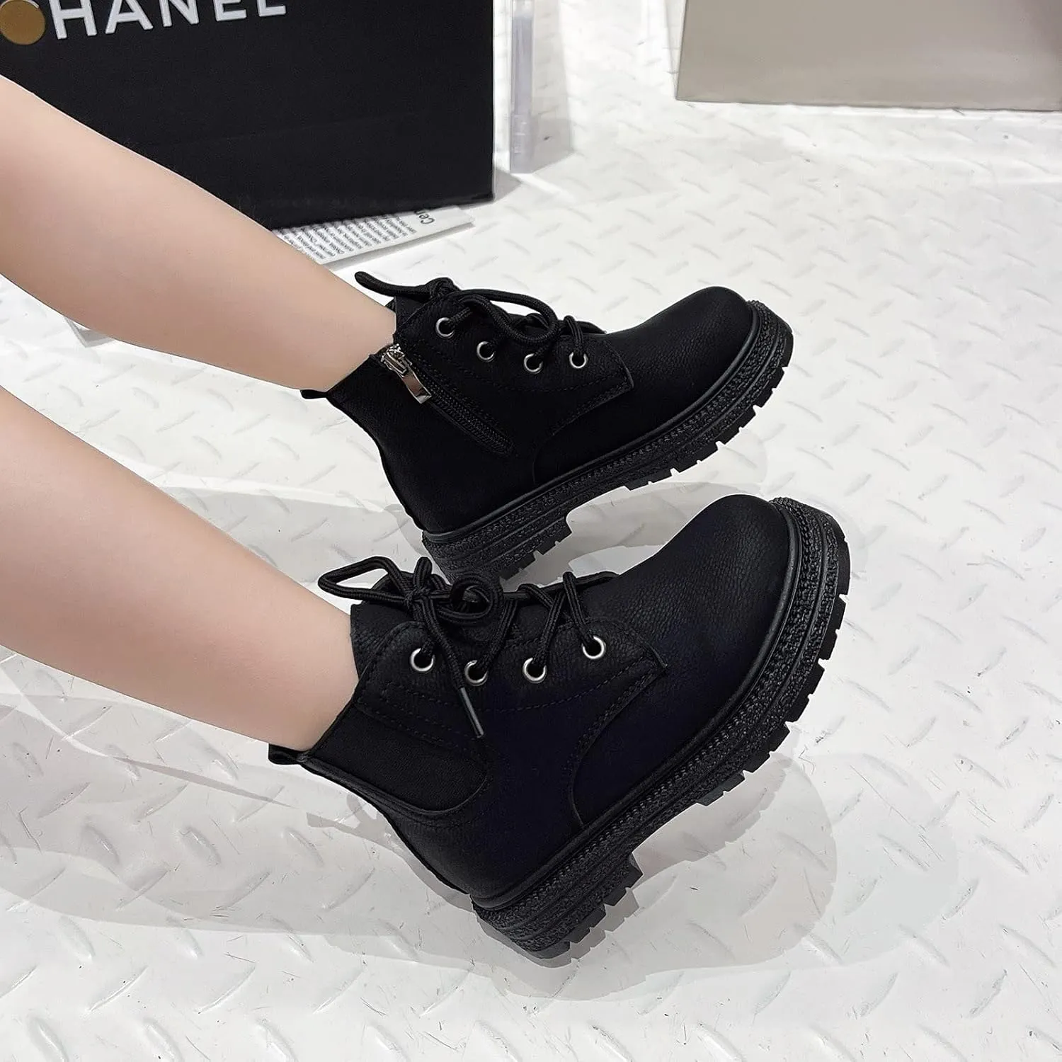 Girls Boots Ankle Boots Low Heels Booties with Side Zipper/Lace up Girls Ankle Boots Size 2 3 4 5 6 7 8