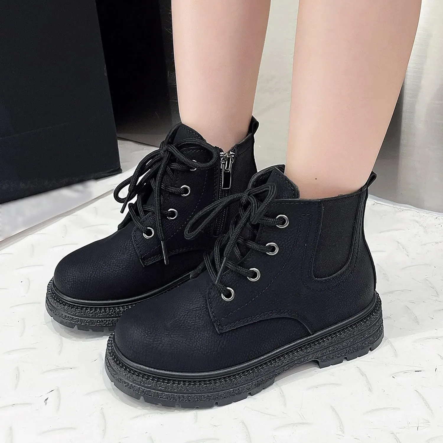 Girls Boots Ankle Boots Low Heels Booties with Side Zipper/Lace up Girls Ankle Boots Size 2 3 4 5 6 7 8