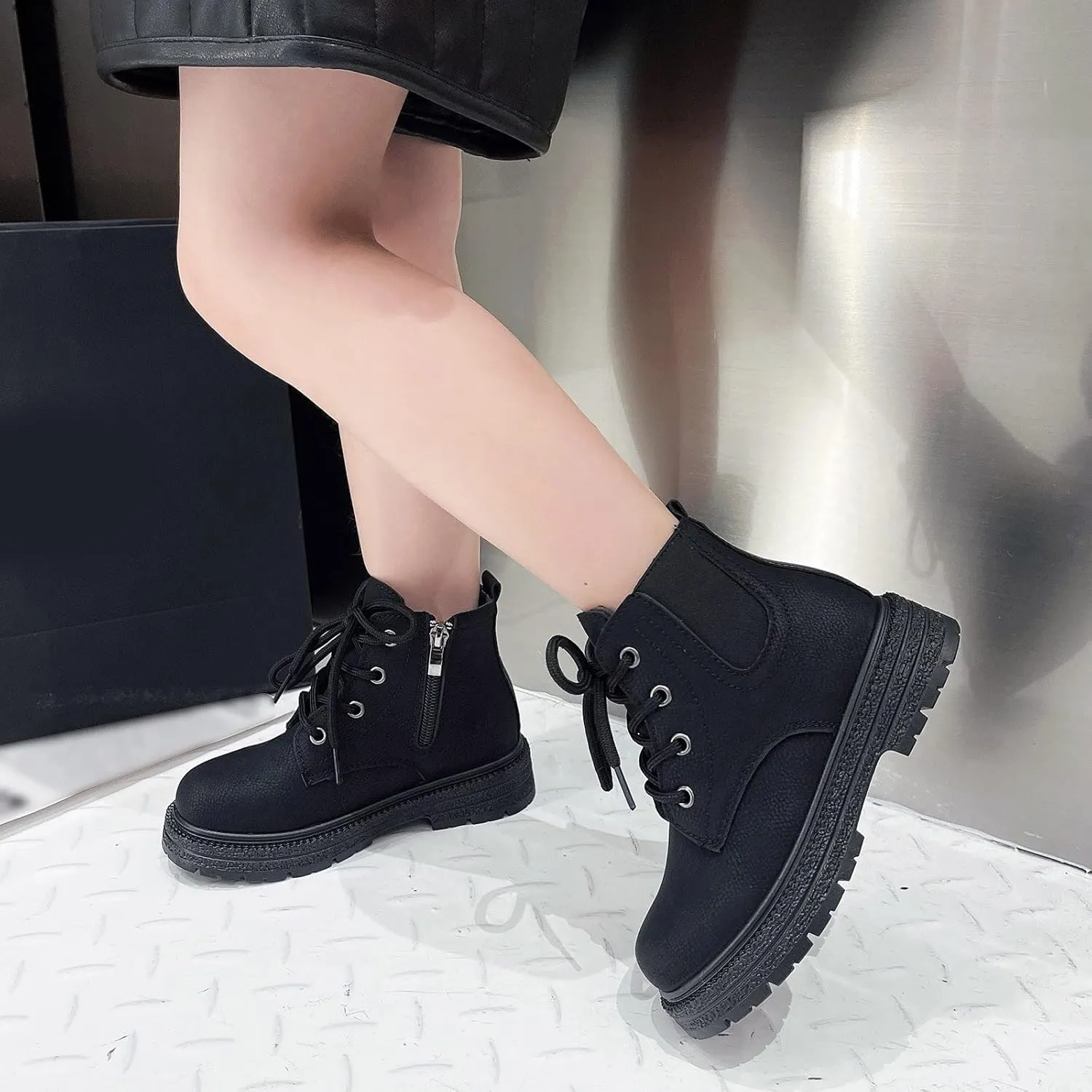 Girls Boots Ankle Boots Low Heels Booties with Side Zipper/Lace up Girls Ankle Boots Size 2 3 4 5 6 7 8