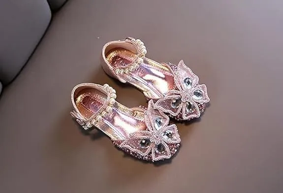 Girls Butterfly Dress Flats | Mary Jane Ballerinas with Rhinestones and Sequin