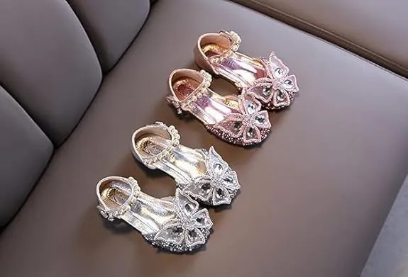 Girls Butterfly Dress Flats | Mary Jane Ballerinas with Rhinestones and Sequin