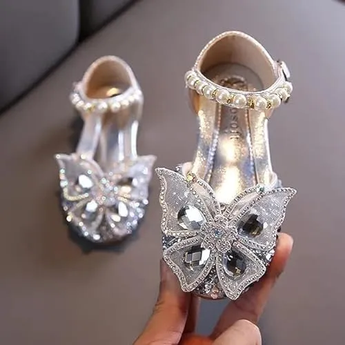 Girls Butterfly Dress Flats | Mary Jane Ballerinas with Rhinestones and Sequin