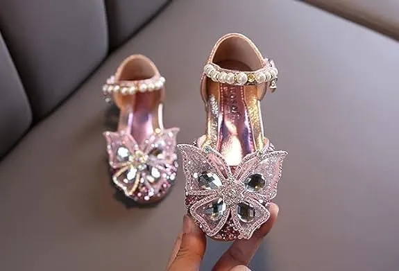 Girls Butterfly Dress Flats | Mary Jane Ballerinas with Rhinestones and Sequin