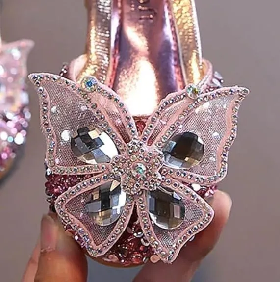 Girls Butterfly Dress Flats | Mary Jane Ballerinas with Rhinestones and Sequin