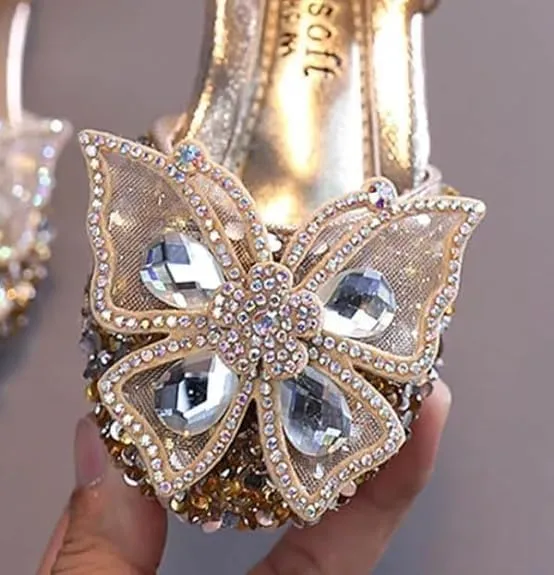 Girls Butterfly Dress Flats | Mary Jane Ballerinas with Rhinestones and Sequin