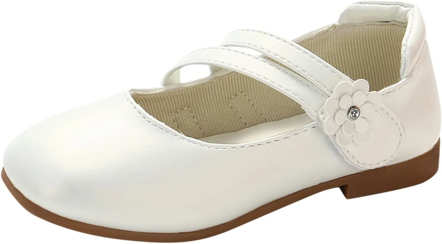 Girls Communio𝐧 Pu Leather Dress Shoes Flower Little Kid Mary Jane Ballet Flat𝐬 for Wedding Part𝐲 Communio𝐧 Shoes