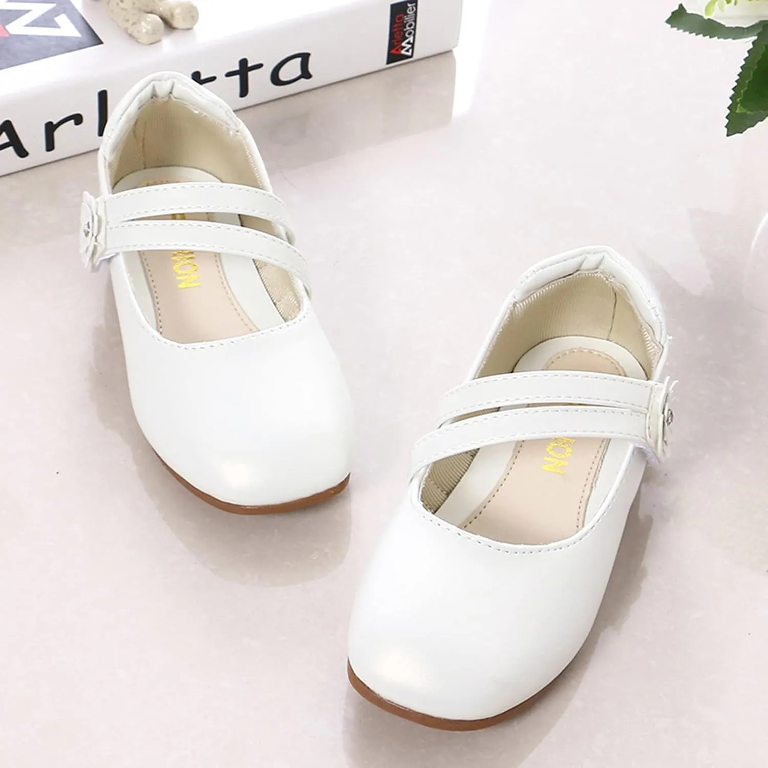Girls Communio𝐧 Pu Leather Dress Shoes Flower Little Kid Mary Jane Ballet Flat𝐬 for Wedding Part𝐲 Communio𝐧 Shoes