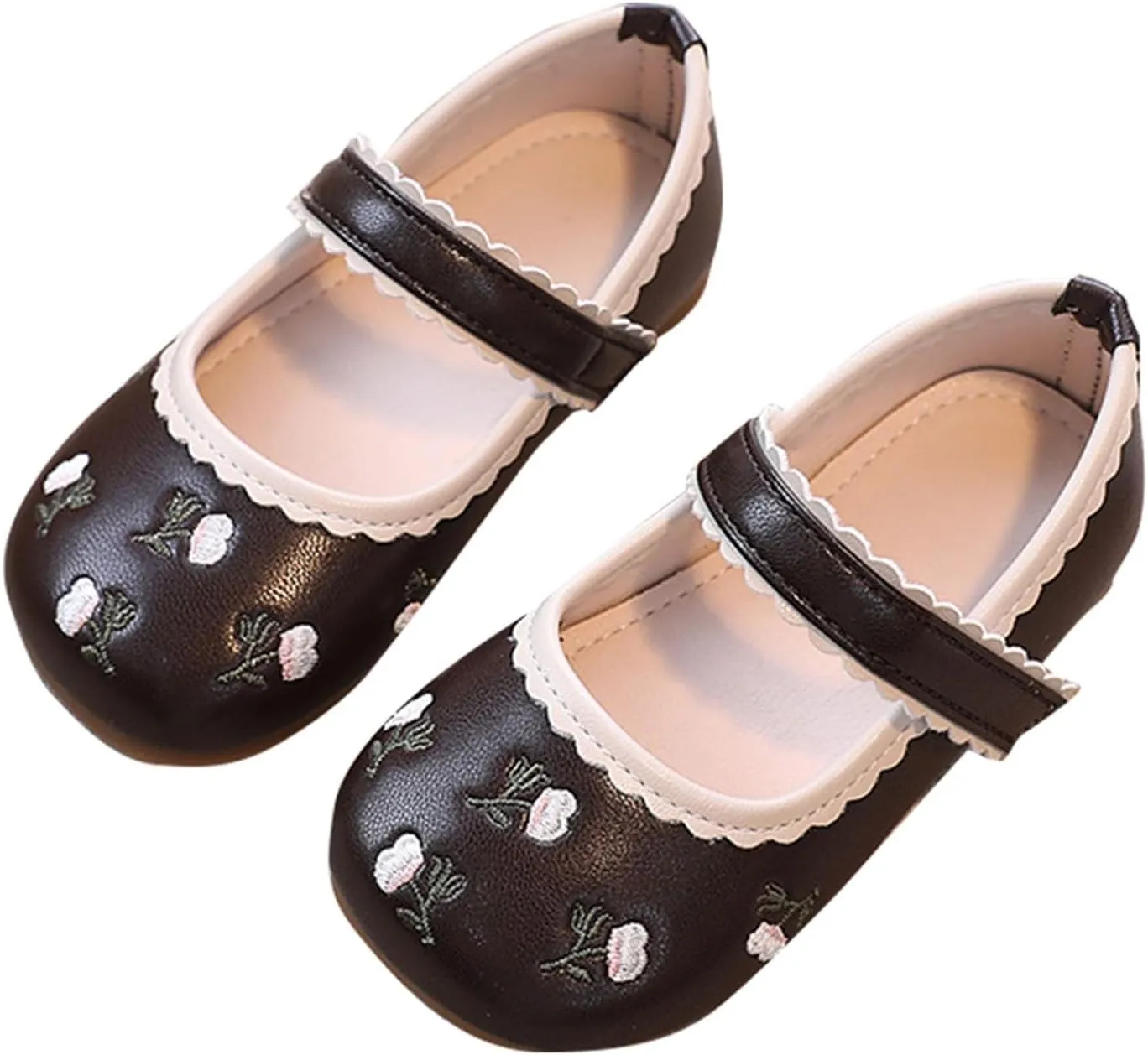 Girls Dress Shoes Toddler Cute Floral Print Mary Jane Flats Flower Girl Dress Shoes for Wedding Party School