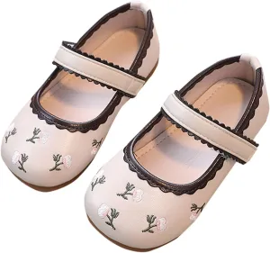 Girls Dress Shoes Toddler Cute Floral Print Mary Jane Flats Flower Girl Dress Shoes for Wedding Party School