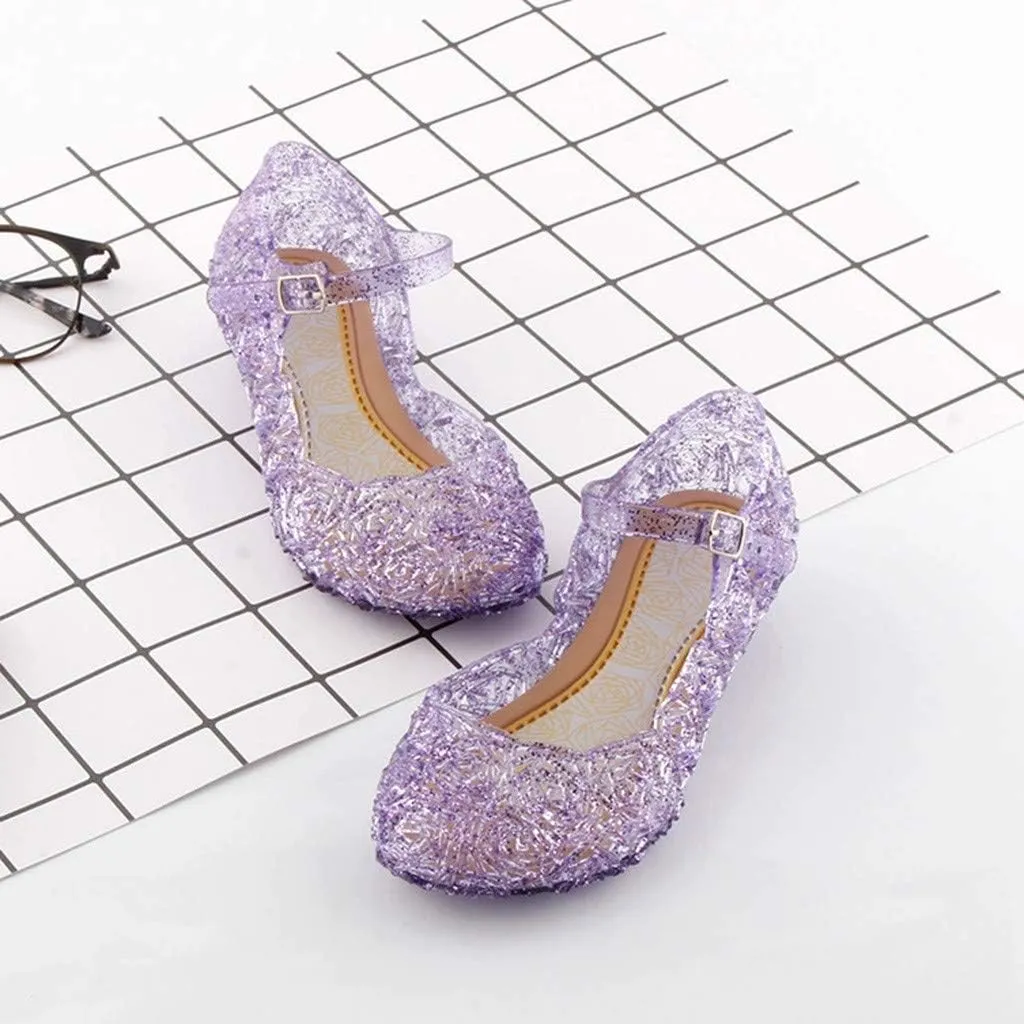 Girls Jelly Sandals Mary Jane Flats Heels Dance Party Birthday Cosplay Dress Up Single Shoes for Kids Toddler