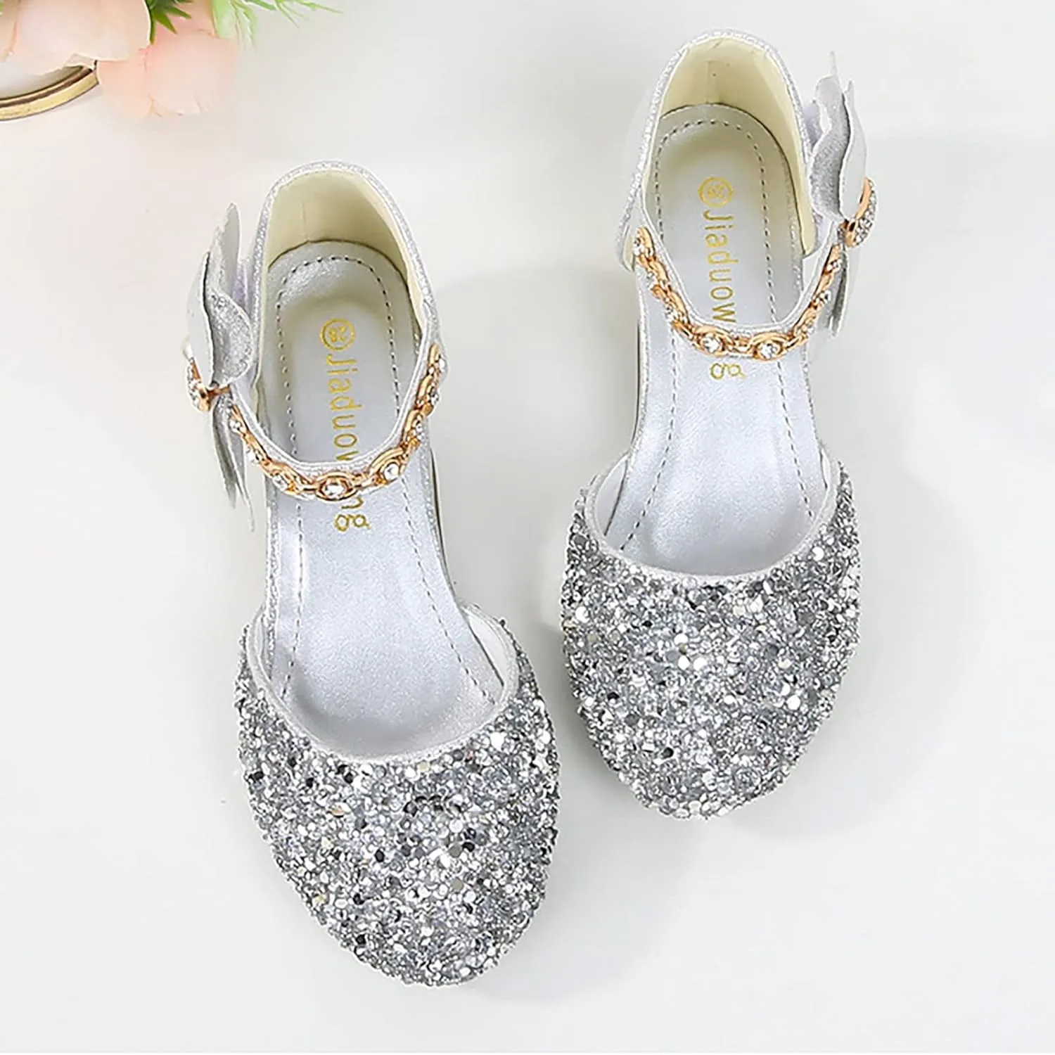 Girls Mary Jane Dress Shoes Rhinestones Bows Flower Girl Wedding Low Heels Pump Shoes Toddler Dress Shoes for Kids