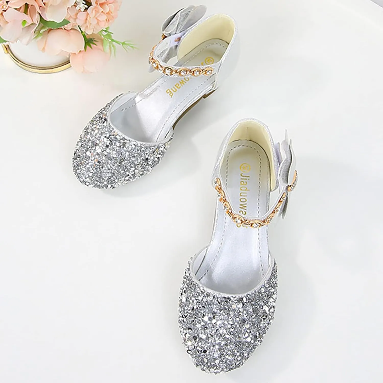 Girls Mary Jane Dress Shoes Rhinestones Bows Flower Girl Wedding Low Heels Pump Shoes Toddler Dress Shoes for Kids