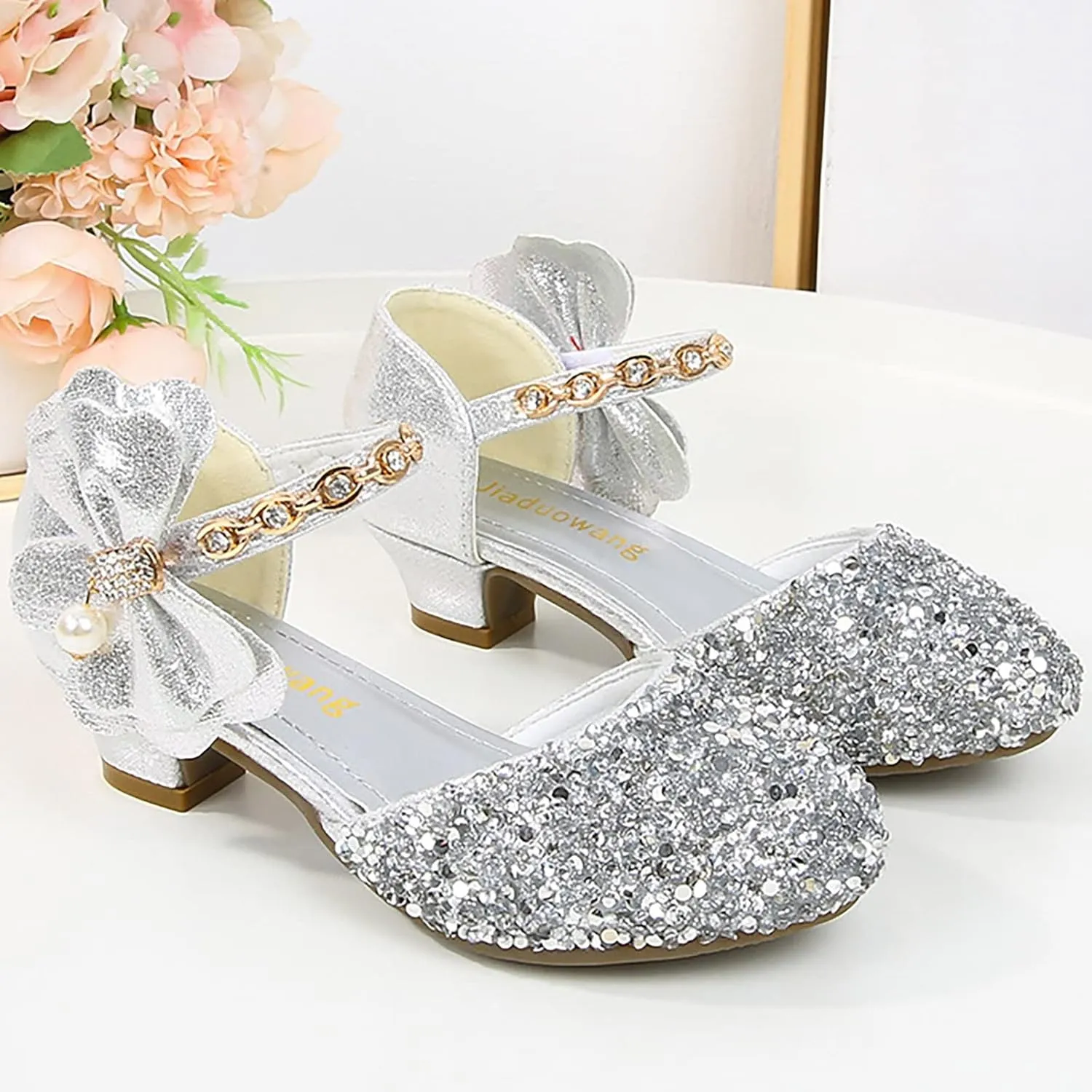Girls Mary Jane Dress Shoes Rhinestones Bows Flower Girl Wedding Low Heels Pump Shoes Toddler Dress Shoes for Kids