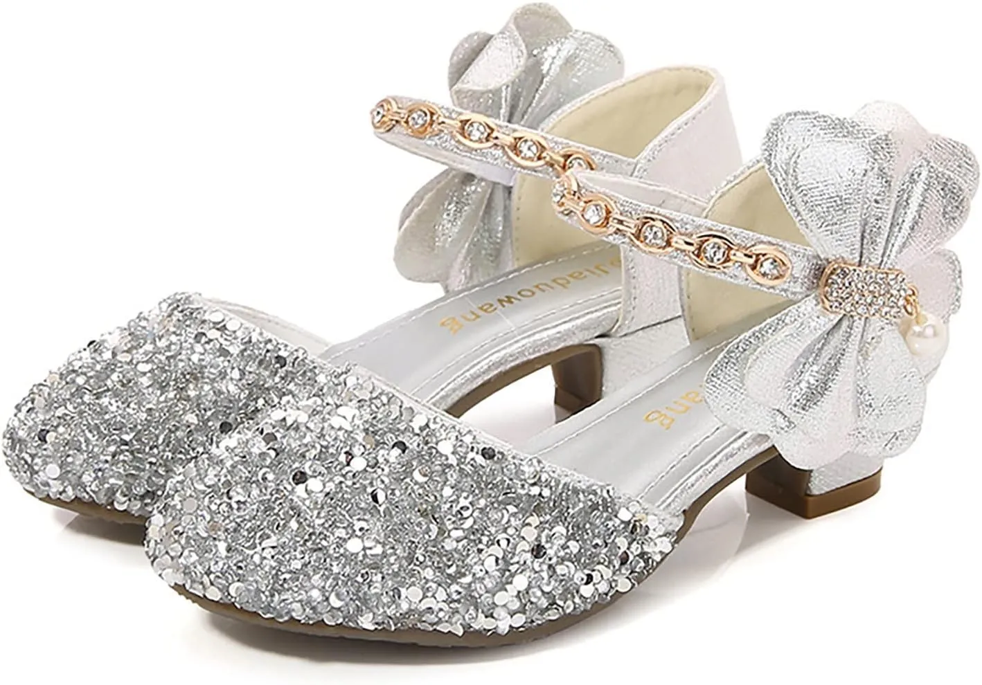 Girls Mary Jane Dress Shoes Rhinestones Bows Flower Girl Wedding Low Heels Pump Shoes Toddler Dress Shoes for Kids