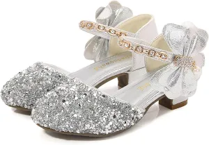 Girls Mary Jane Dress Shoes Rhinestones Bows Flower Girl Wedding Low Heels Pump Shoes Toddler Dress Shoes for Kids