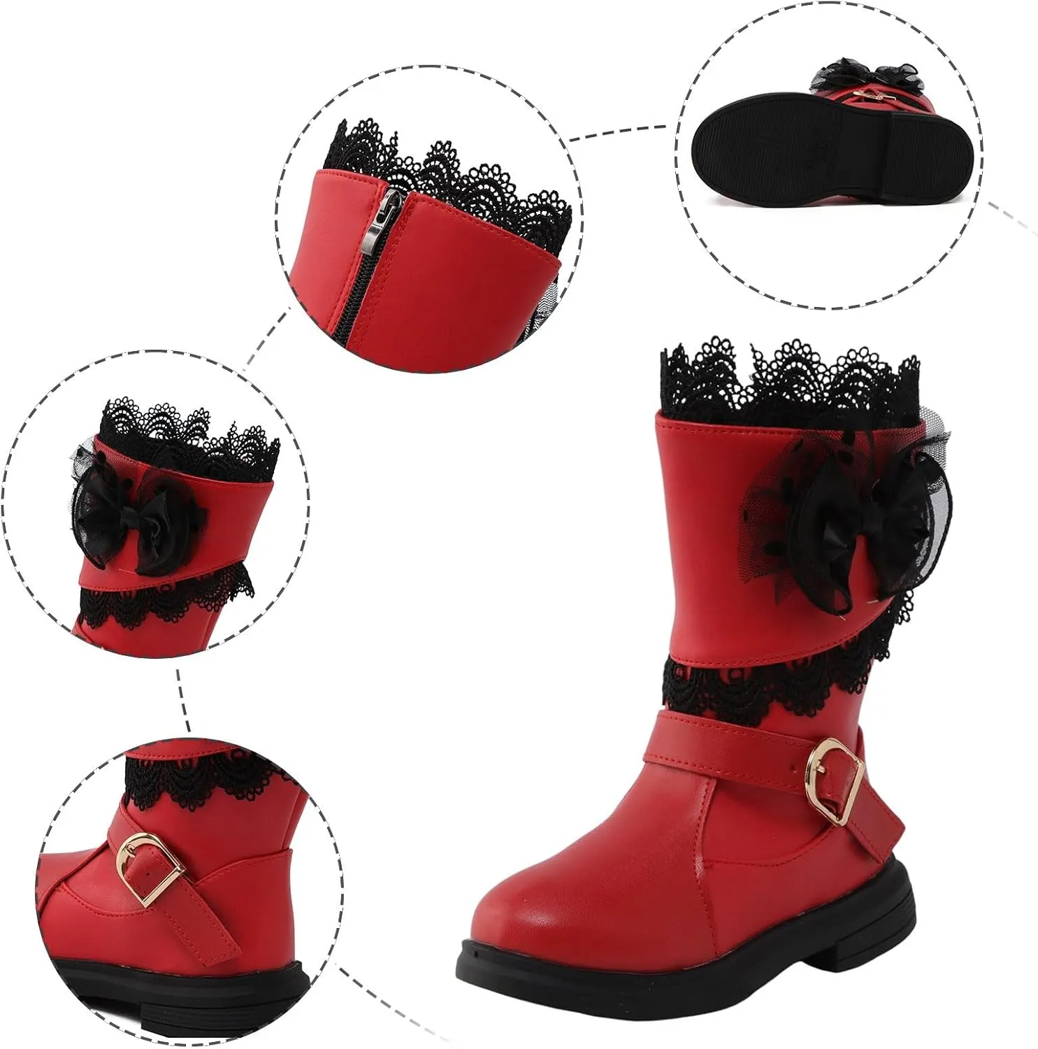 Girls Mid Calf Riding Boots Waterproof Side Zipper Long Boots Lace Bowknot Dress Boots Winter Warm Snow Boots