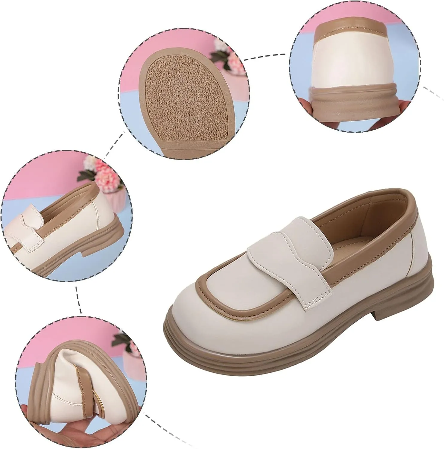 Girls PU Leather Loafers Mary Jane Oxford Shoes Chunky Heel Flat𝐬 Toddler Uniform Platform for School Part𝐲 Wedding