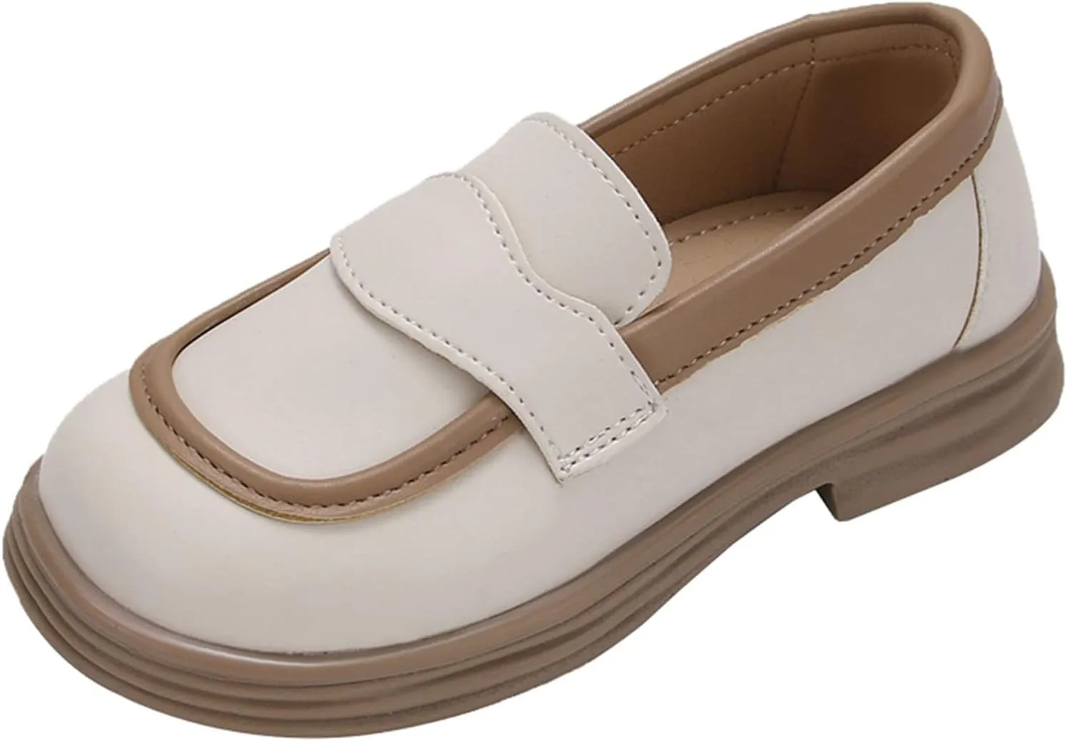 Girls PU Leather Loafers Mary Jane Oxford Shoes Chunky Heel Flat𝐬 Toddler Uniform Platform for School Part𝐲 Wedding