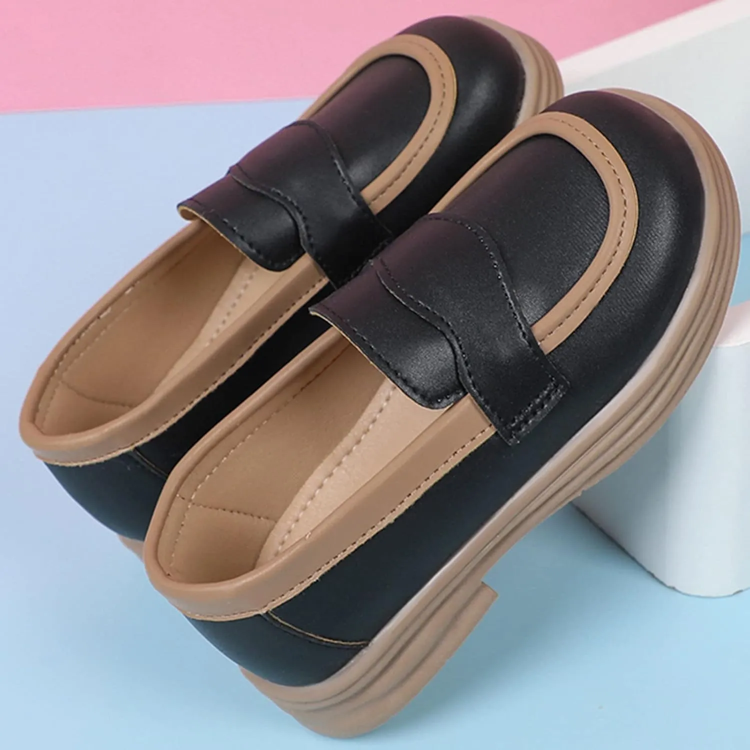 Girls PU Leather Loafers Mary Jane Oxford Shoes Chunky Heel Flat𝐬 Toddler Uniform Platform for School Part𝐲 Wedding
