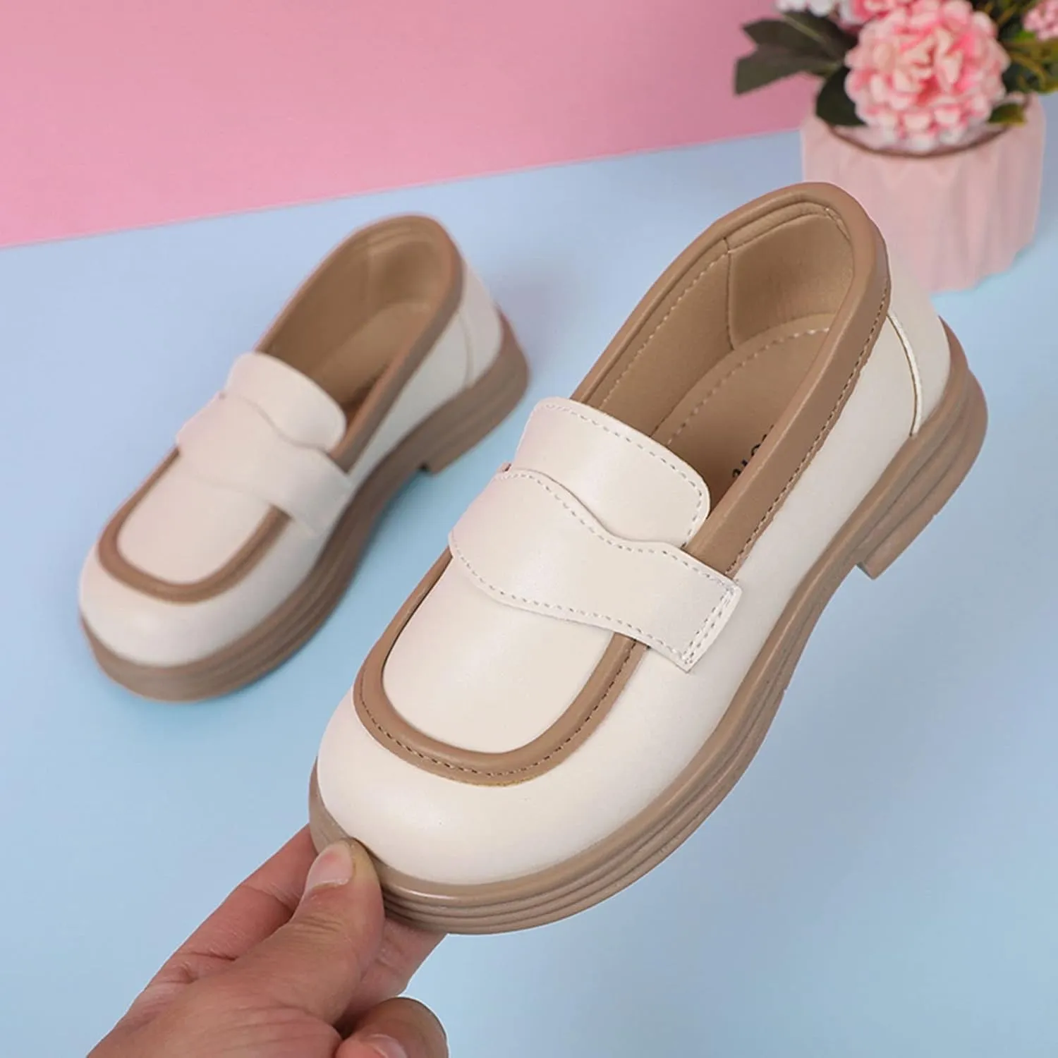Girls PU Leather Loafers Mary Jane Oxford Shoes Chunky Heel Flat𝐬 Toddler Uniform Platform for School Part𝐲 Wedding