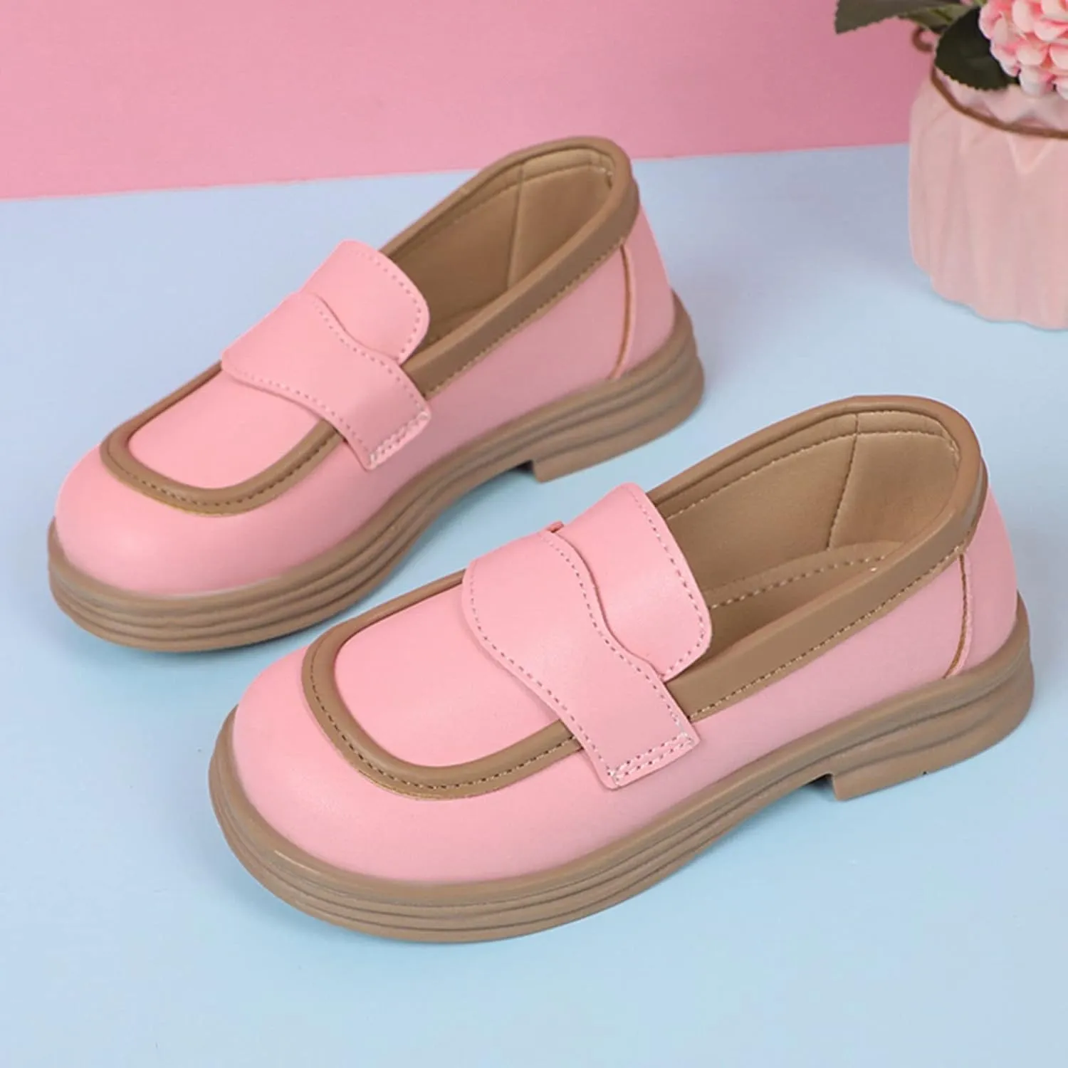 Girls PU Leather Loafers Mary Jane Oxford Shoes Chunky Heel Flat𝐬 Toddler Uniform Platform for School Part𝐲 Wedding