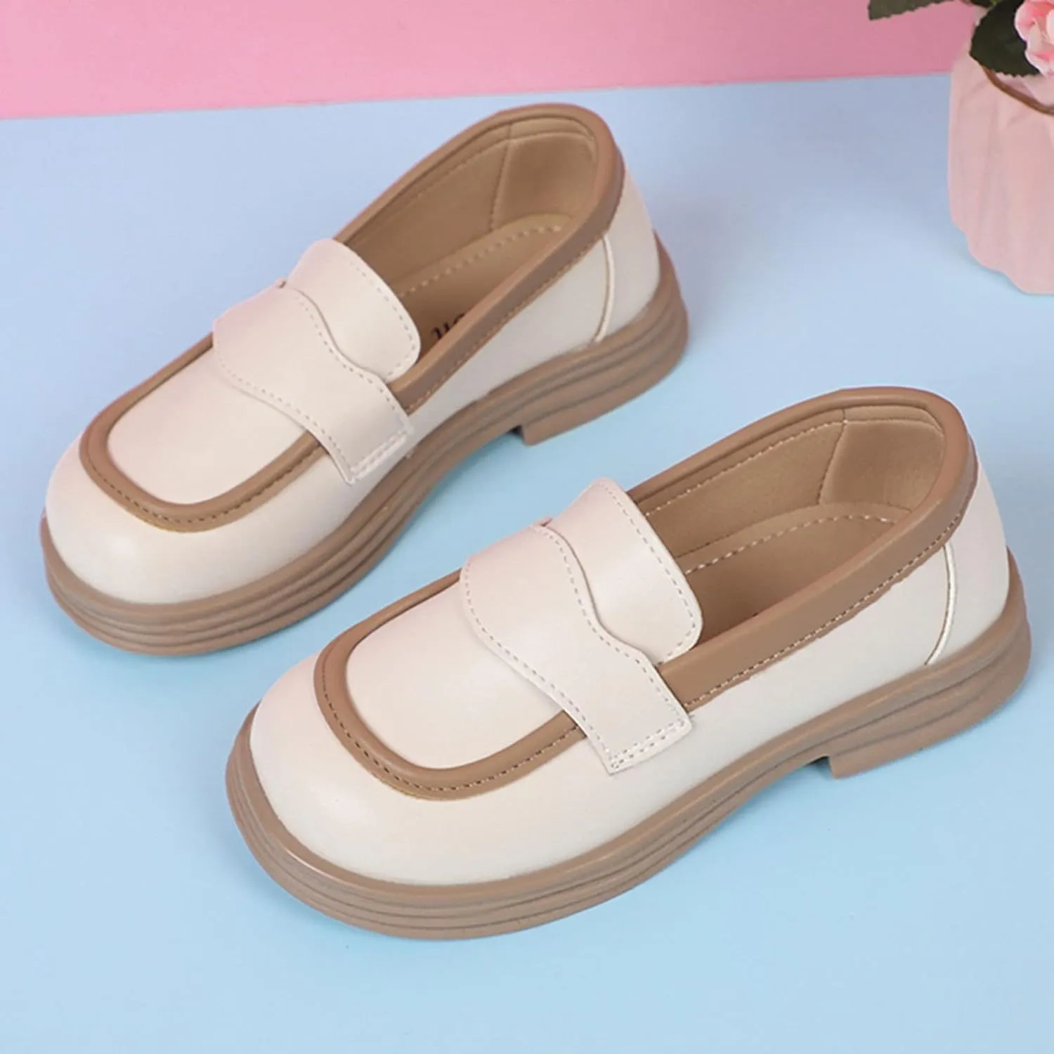 Girls PU Leather Loafers Mary Jane Oxford Shoes Chunky Heel Flat𝐬 Toddler Uniform Platform for School Part𝐲 Wedding