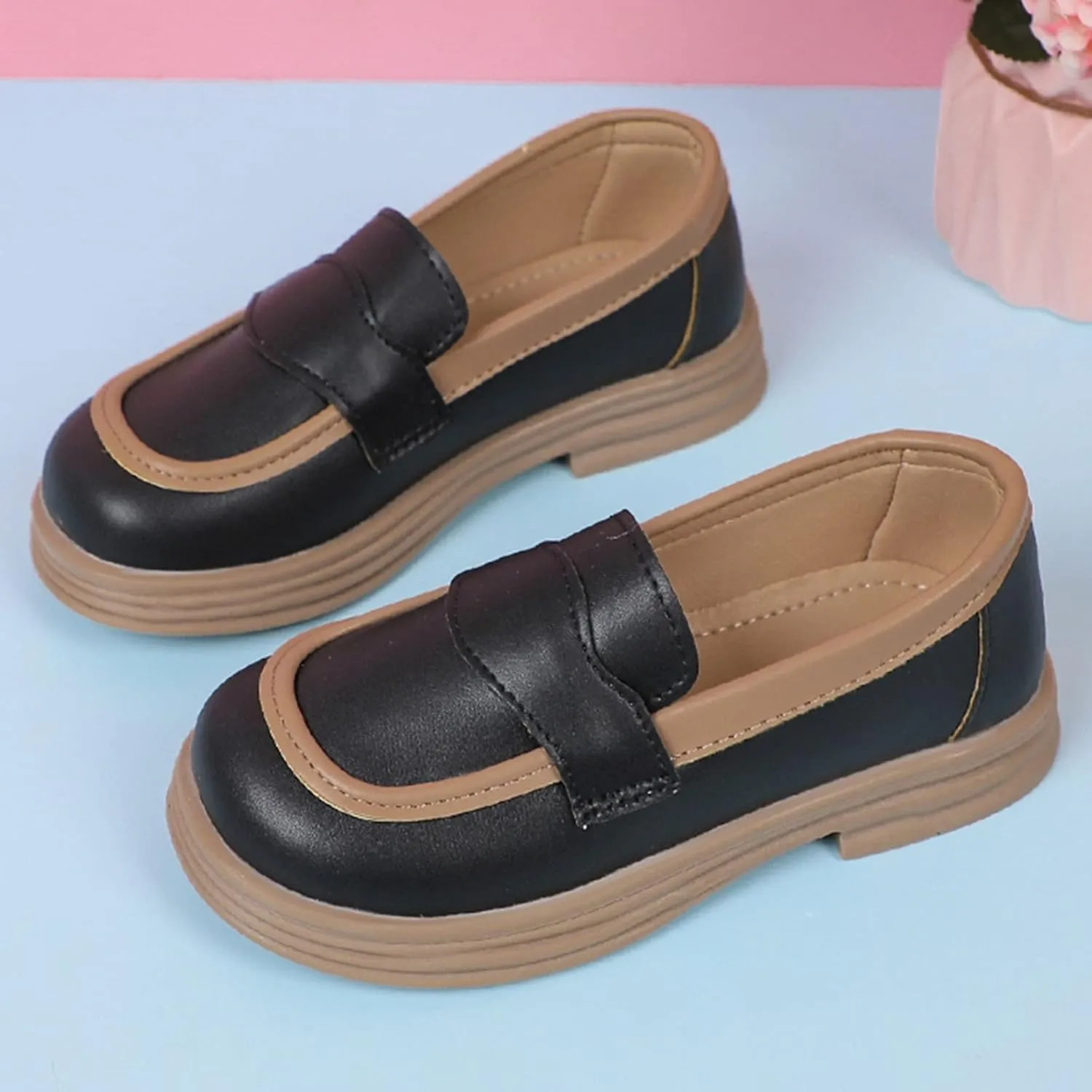 Girls PU Leather Loafers Mary Jane Oxford Shoes Chunky Heel Flat𝐬 Toddler Uniform Platform for School Part𝐲 Wedding