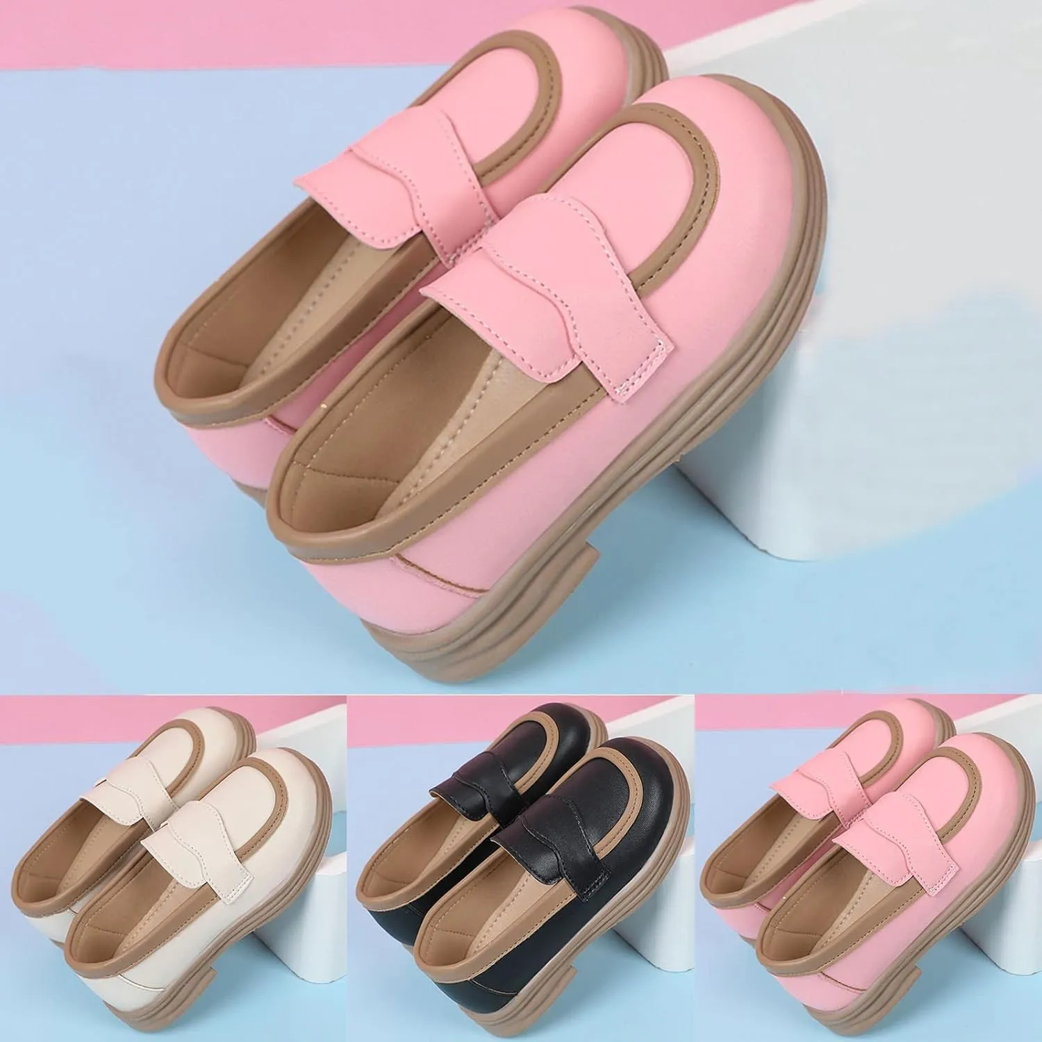 Girls PU Leather Loafers Mary Jane Oxford Shoes Chunky Heel Flat𝐬 Toddler Uniform Platform for School Part𝐲 Wedding