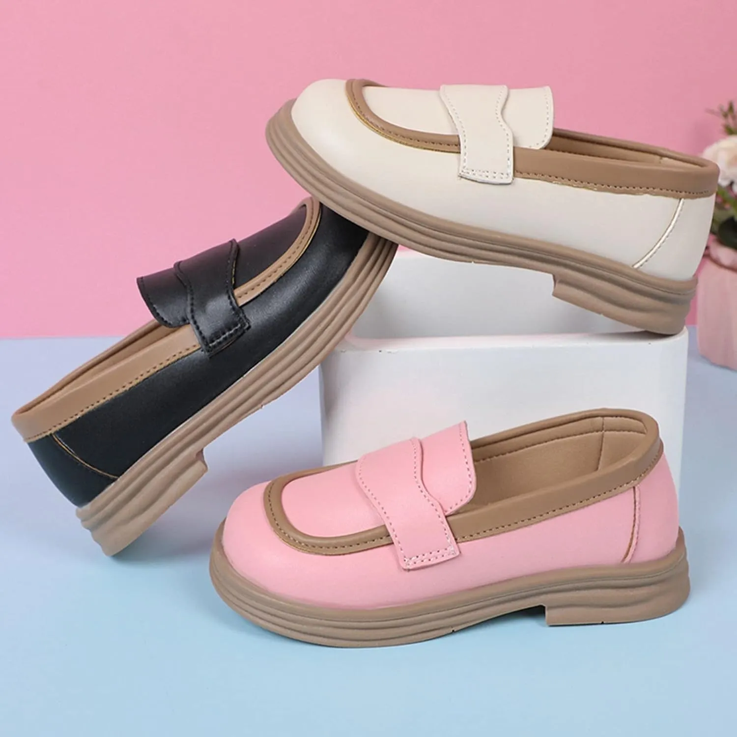 Girls PU Leather Loafers Mary Jane Oxford Shoes Chunky Heel Flat𝐬 Toddler Uniform Platform for School Part𝐲 Wedding