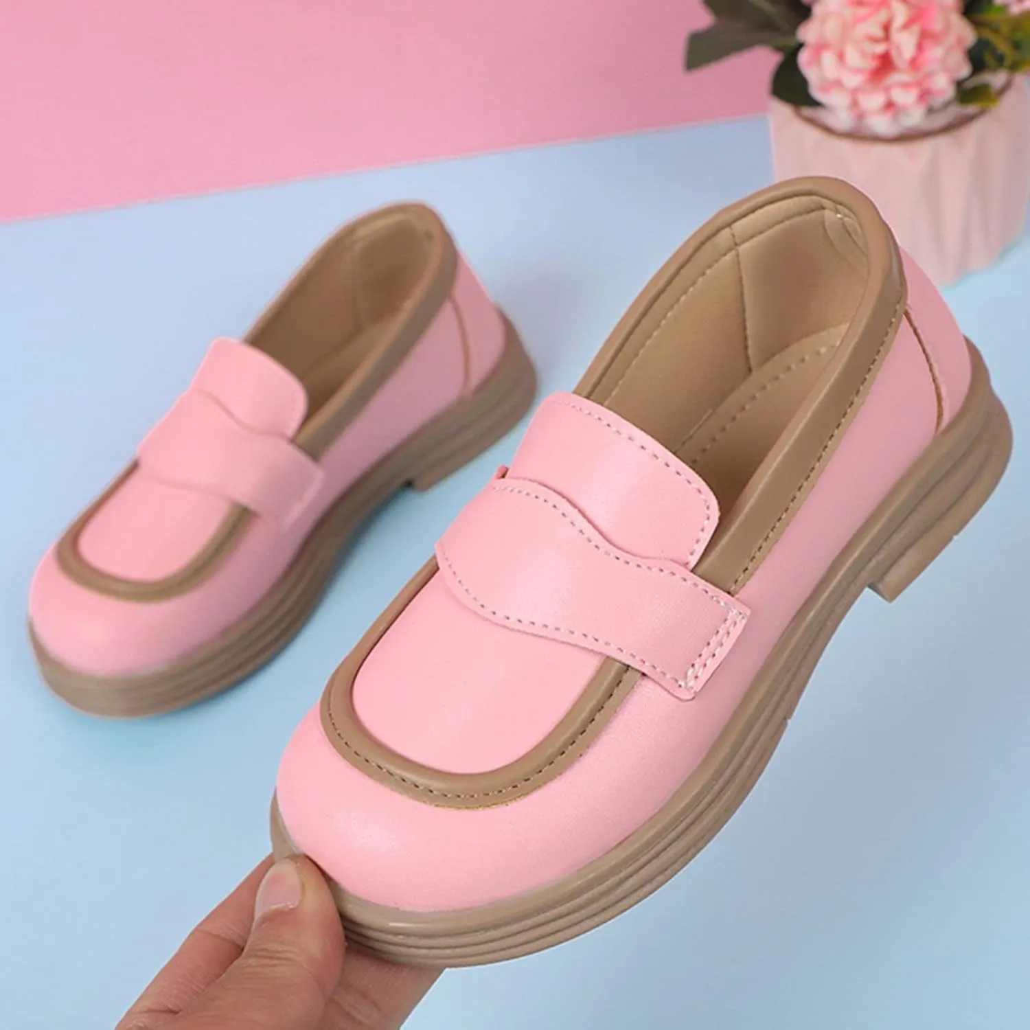 Girls PU Leather Loafers Mary Jane Oxford Shoes Chunky Heel Flat𝐬 Toddler Uniform Platform for School Part𝐲 Wedding