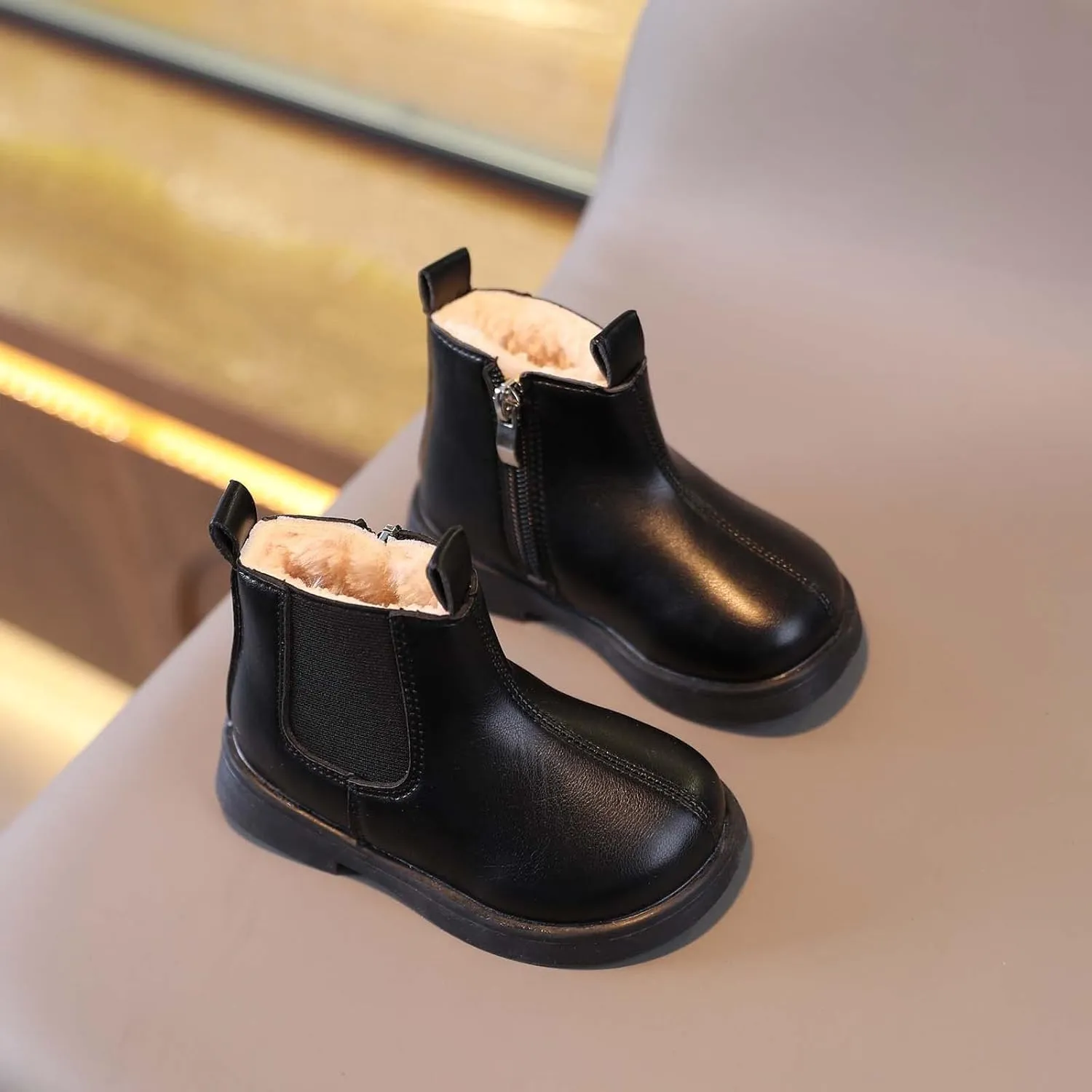 Girls Riding Boots Toddler Boots Boys And Girls Waterpoor Ankle Boots Side Zipper Water Proof PU Leather Fall Boots