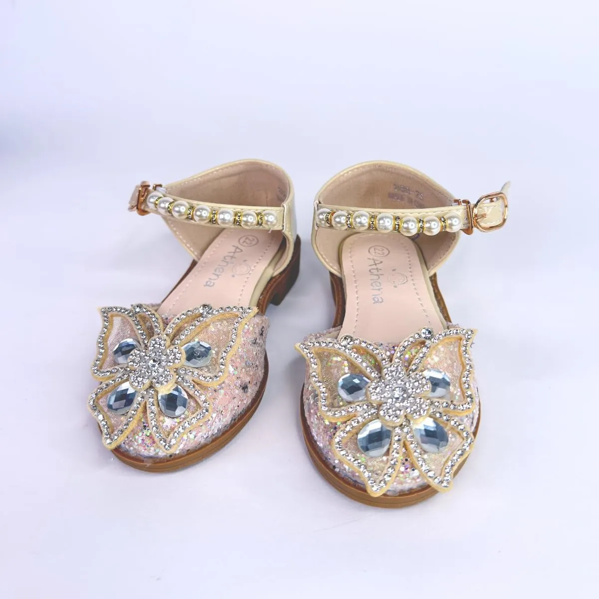 Girls' Shoes with Glitter, Pearls and Butterfly Applique