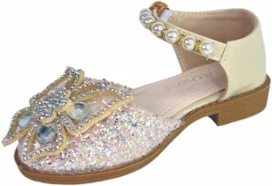 Girls' Shoes with Glitter, Pearls and Butterfly Applique