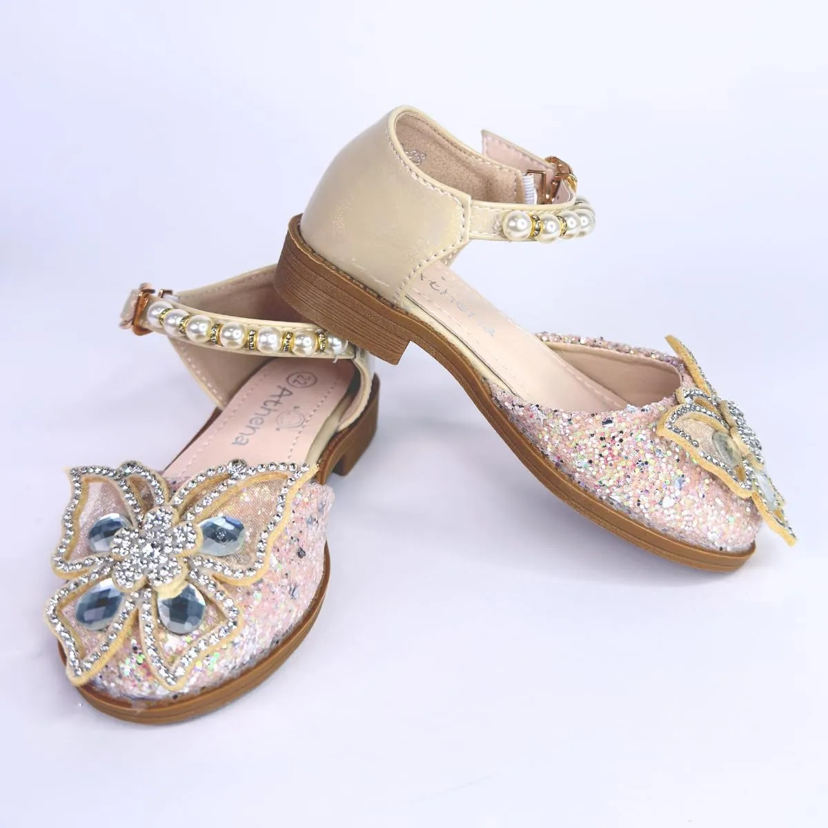 Girls' Shoes with Glitter, Pearls and Butterfly Applique