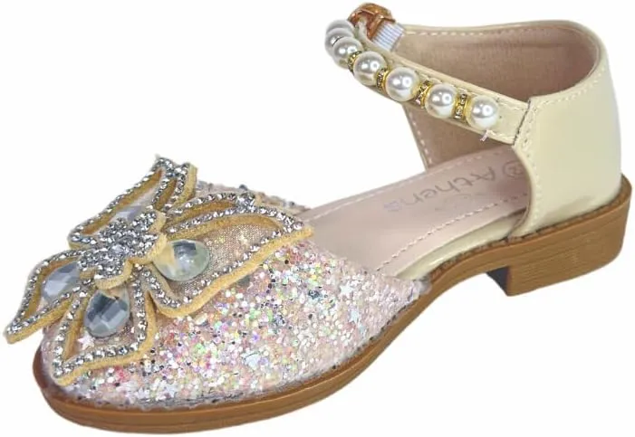 Girls' Shoes with Glitter, Pearls and Butterfly Applique