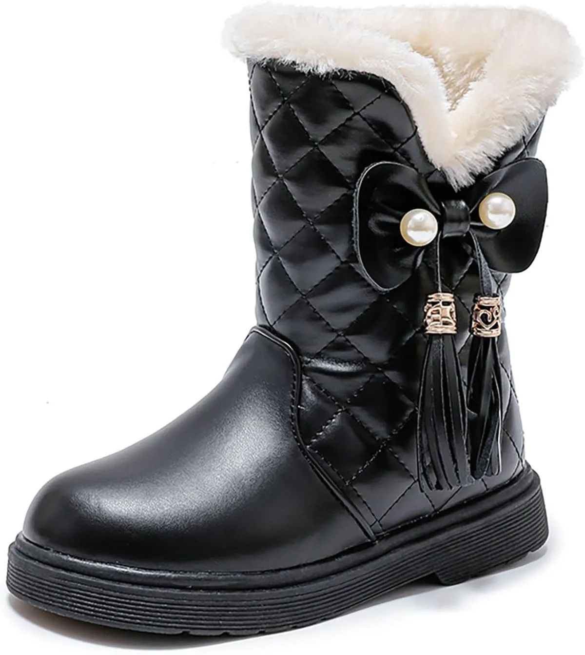 Girls Winter Snow Boots Faux Fur Lined Slip on Ankle Booties Mid Calf Non-Slip Outdoor Walking Shoes Little/Big Kids