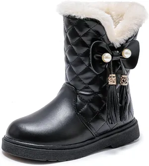 Girls Winter Snow Boots Faux Fur Lined Slip on Ankle Booties Mid Calf Non-Slip Outdoor Walking Shoes Little/Big Kids