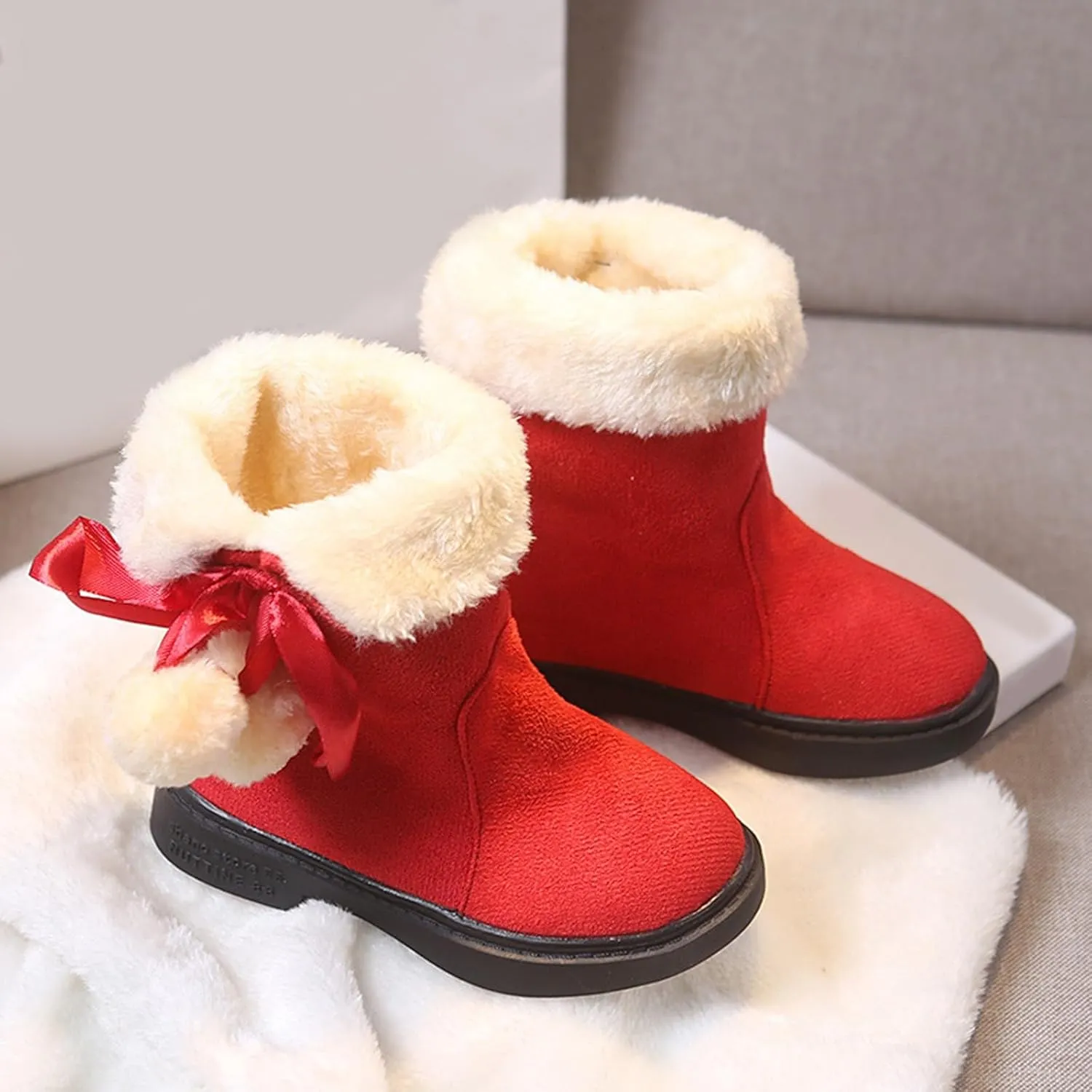 Girls Winter Snow Boots Mid Calf Warm Fur Lined Boot Outdoor Waterproof Slip on Walking Ankle Booties for Little Kid